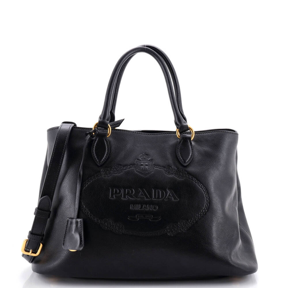 Prada Medium Embossed Logo Convertible Open Tote Glace Calf